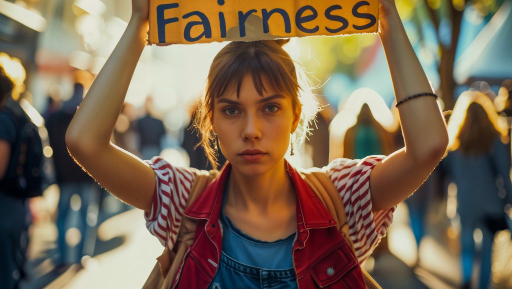 Woman advocating for Fairness
