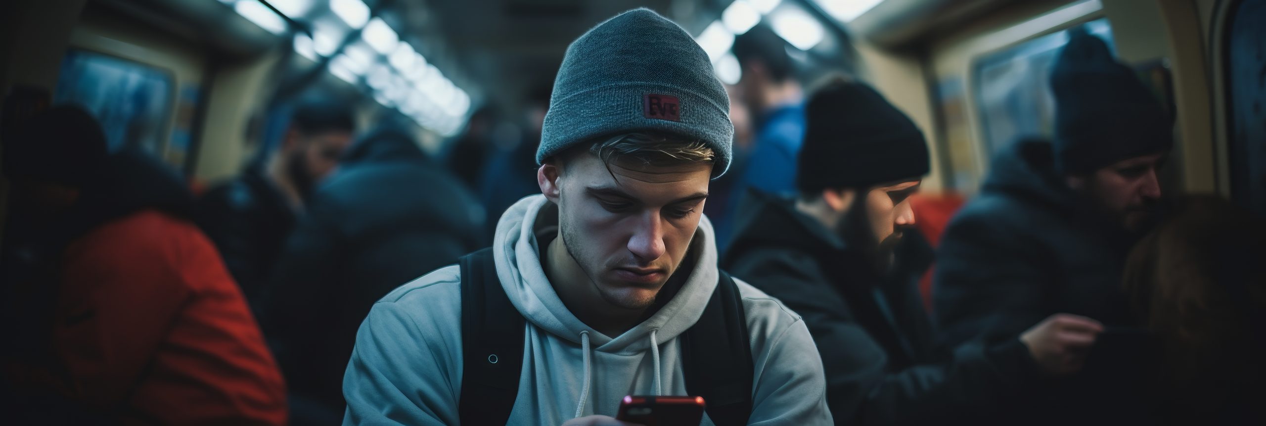 Students studying with mobile devices  diverse settings from public transport to cafes and homes